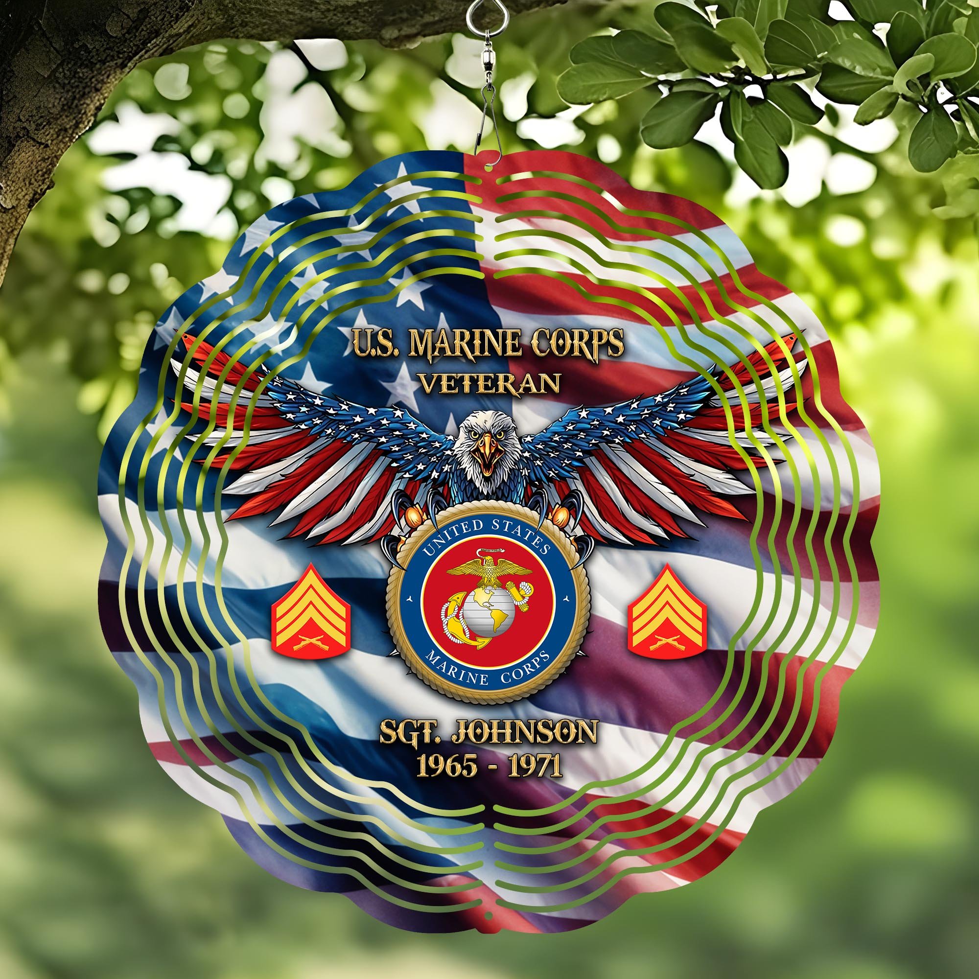 U.S. Marine Corps Wind Spinner Custom Your Name, Year And Rank, US Military Wind Spinner, US Military Gifts ETRG-59601